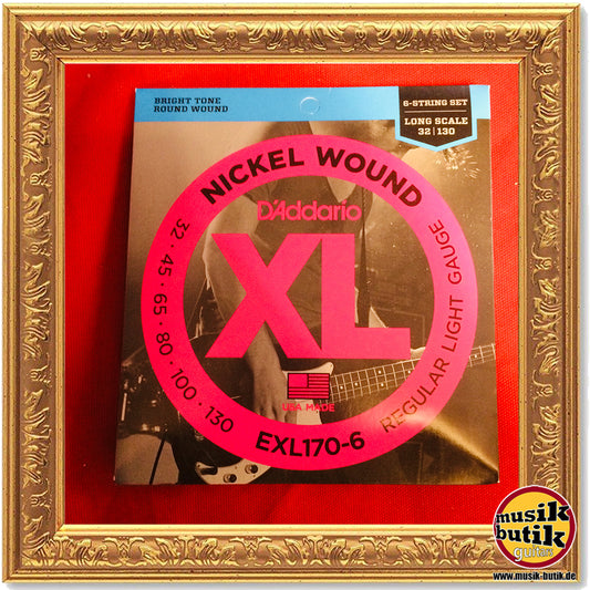 D’Addario EXL170-6 Nickel Wound 6-String Bass, Light, 32-130, Long Scale