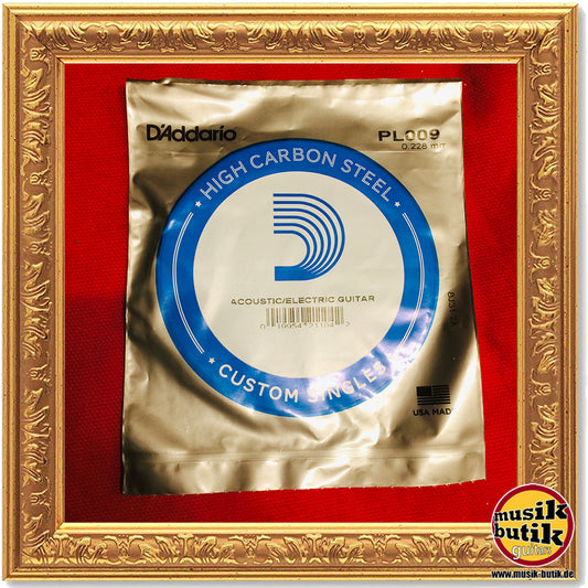 D'Addario PL009 Einzelsaite für Gitarre, blanker Stahl, .009